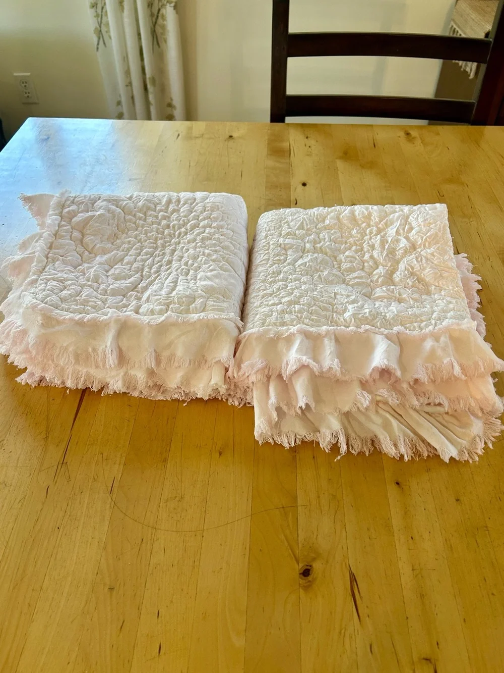 HORIMOTE HOME Light Pink King Quilt Pillow Shams Ruffle Fringe Set of 2 Pastel